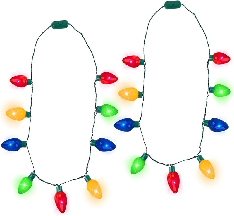 POPLAY Christmas Light up Necklace, 2PCS Wearable Colorful Christmas Lights with 3 Flash Modes, Ugly Sweater Lights for Xmas Party Favor - Image 1